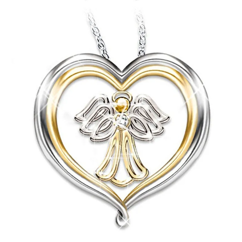 

Fashion Gold Silver Two Color Heart Cherub Pendant Necklace Exquisite Little Angel Necklace for Women Anniversary Jewelry