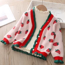 Осенне-зимний Кардиган для маленьких девочек вязаная одежда с цветочным рисунком Свитер принцессы с длинными рукавами детская верхняя одежда для девочек, трикотаж