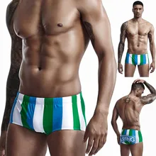 Модные мужские сексуальные Полосатые плавки, эластичные летние пляжные шорты для плавания плавки, плавки, купальный костюм