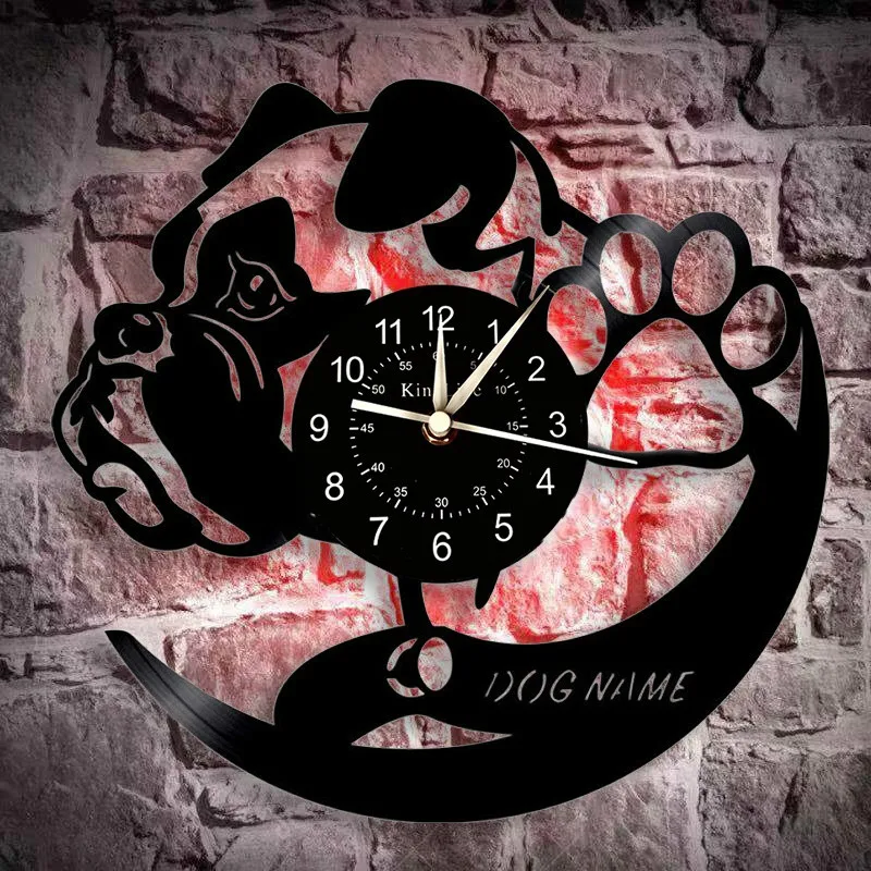 

Bulldog Design Personalized 12" Vinyl Record Wall Clock Wall Art Home Decor Animals Customize Name Timepiece Wall Watch