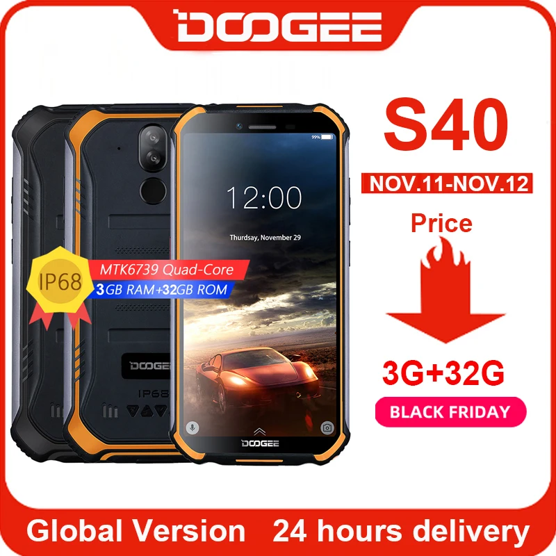 DOOGEE S40 4 GNetwork прочный мобильный телефон 5,5 дюймов дисплей 4650 мАч MT6739 четырехъядерный 3 ГБ ОЗУ 32 Гб ПЗУ Android 9,0 8.0MP IP68/IP69K