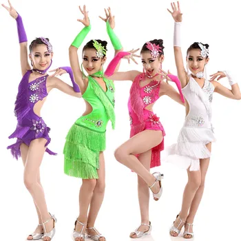 

New Children Latin Dance Dress Girls Summer Cha-cha Samba Costumes Sleeveless Tassel Dress Stage Performance Competition Wear