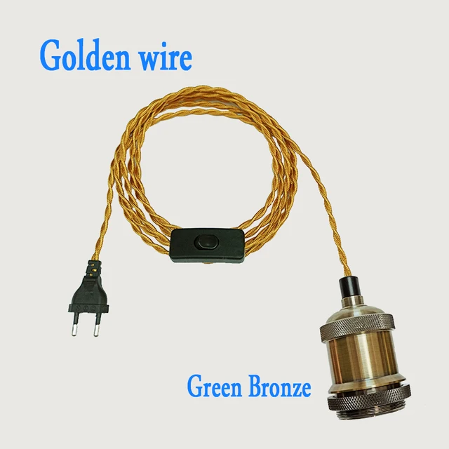 Vintage Power Cords EU Plug With Line Switch E27 LED Lights Edison Bulbs Incandescent Lamps Socket Twisted Wire Cord Lamp Hoder golden B