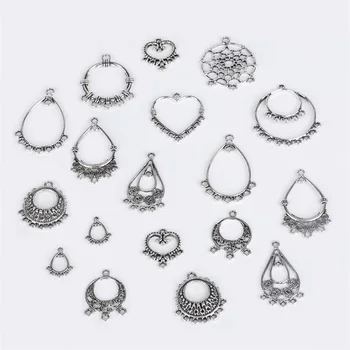 

10Pcs Vintage Silver DIY Earring Pendant Ethnic Dangle Earrings Necklace Charms Connector Handmade Jewelry Making Findings