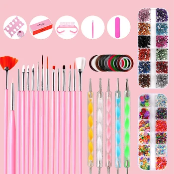 

10pcs/set Nail Art Brush Manicure Brush Set Manicure Tool Nail Sticker Rhinestones Cleaning Buffer Sponge DIY Tool Set Wholesale