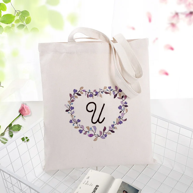 U-W Холщовая Сумка с принтом алфавита, художественная сумка с буквами, печать логотипа, текст, сделай сам, экологическая многоразовая хозяйственная сумка, переработанная