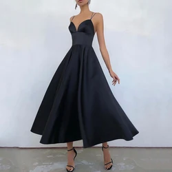 Spaghetti Strap Sweetheart Evening Dresses A Line Sleeveless Dress for Dinne Party 2022 Ankle-Length with Satin Prom Gowns