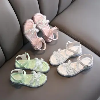 

Girls Sandals Summer 2020 Kids Shoes Beading Leather Sandal Beachwear Fashion Baby Toddler Casual Princess Children Sandals