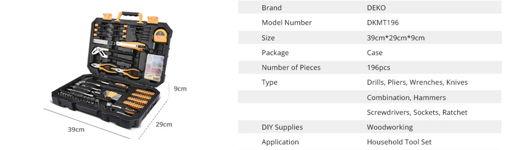 DEKO 196 шт Профессиональный набор инструментов для ремонта автомобиля Авто трещотка гаечный ключ Отвертка разъем механические инструменты комплект W/Выдувная коробка