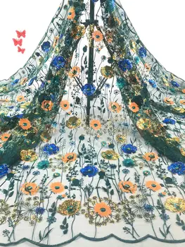 

Most popular embroidered african tulle lace fabric Beautiful Nigerian french tulle lace fabric with sequins High quality mv602