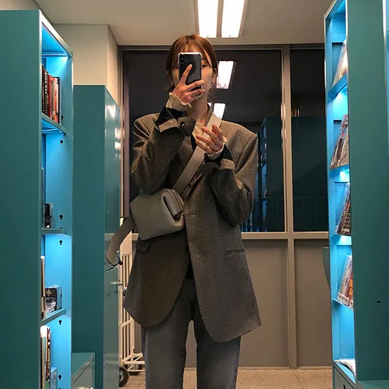 

South Korea INS Retro Thousands of Birds Loose-Fit Long Sleeve Slit Suit Jacket