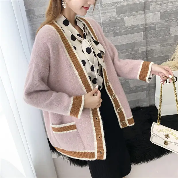 Распродажа, Blusas De Inverno Feminina, джемпер, кардиган, Feminino, 9457, вязаный кардиган с воротником, подходящим по цвету, с карманами, 70