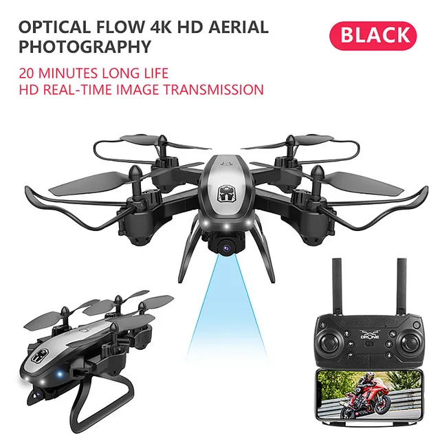 Дрон KY909 HD 4K WiFi видео live fpv Дрон светильник с потоком держать высоту четырехосный самолет одна кнопка взлет Дрон с камерой квадрокоптер с камерой квадракоптер квадрокоптер аккумулятор квадракоптер с камерой - Цвет: 4k