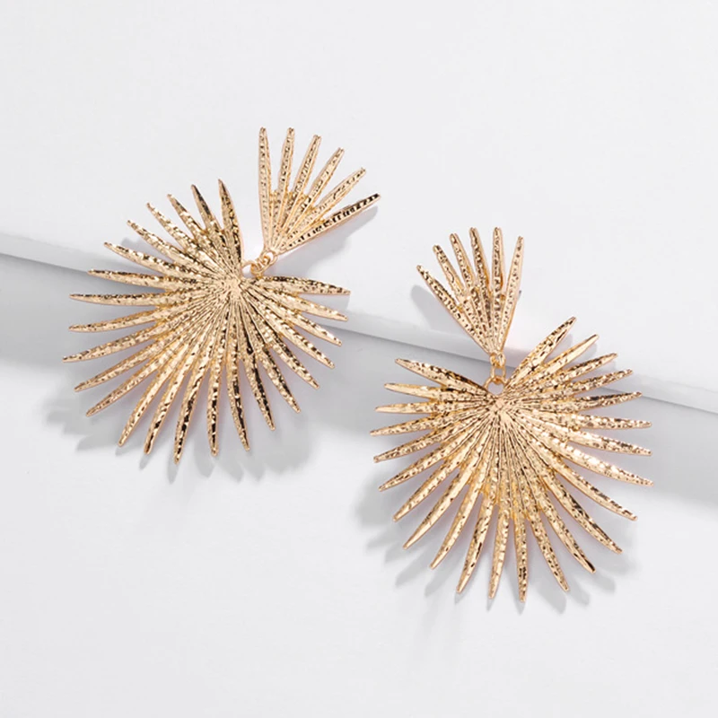 

Geoemtric Irregular Fan Leaves Firewors Flower Drop Earrings for Women Personality Exaggerated Gold Silver Metal Party Earrings