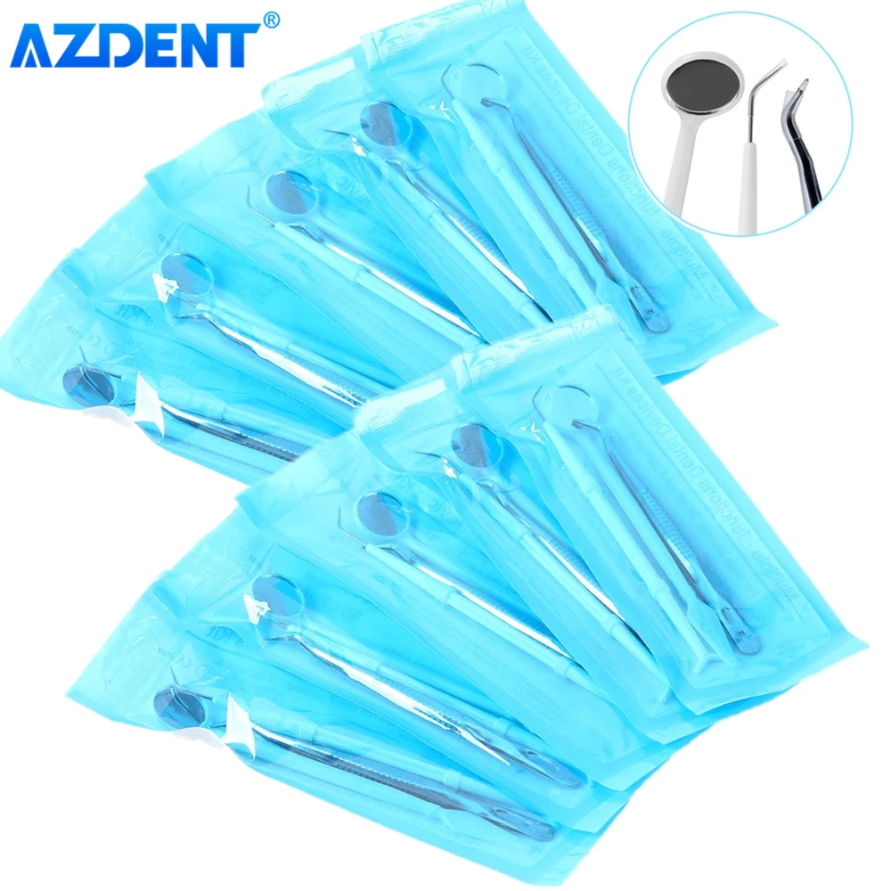 AZDENT 10 Packs Dental Disposable Mirror Plier Explorer Kit Instrument