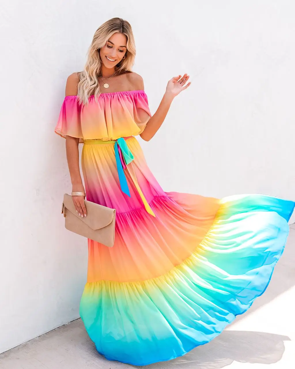 Skies Shoulder Maxi Dress Women Summer 