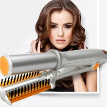 Профессиональный 2-полосная намочите для того чтобы высушить горячий вращающийся щипцы для завивки волос щетка для завивки волос выпрямитель