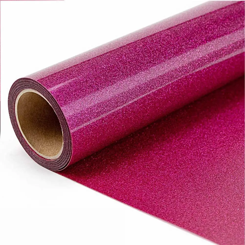 Pink Glitter Heat Transfer Vinyl HTV Rolls 12in.x5ft Easy Weed Iron on HTV Vinyl Compatible with Silhouette Cameo & Cricut by TransWonder 