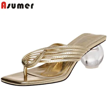 

ASUMER 2020 top quality women slipper summer crystal high heels fashion casual shoes summer slipper ladies flip flops big size