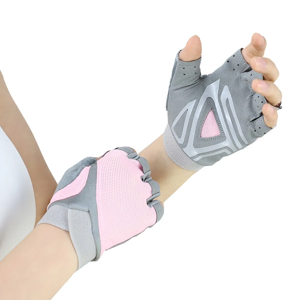 Лето горячая Распродажа женские 1 пара фитнес с половиной пальца перчатки силиконовые противоскользящие дышащие перчатки для тренировки стрейч Bodycon - Цвет: Розовый
