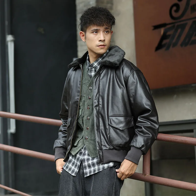 Mcikkny Men Pu Leather Bomber Jackets Coats Winter Motorcycle Air Force Leather Jackets Outwear Military (6)