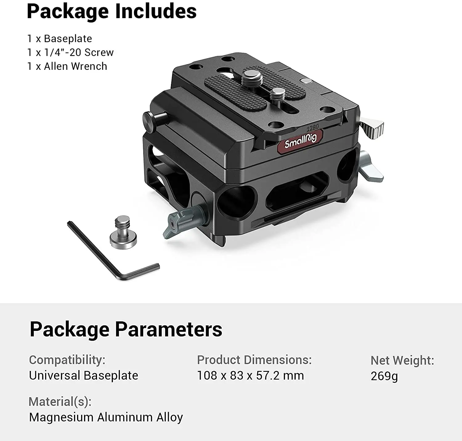 Lightweight Baseplate Riser System with Dual 15mm Rod Clamp, Base Plate Magnesiu