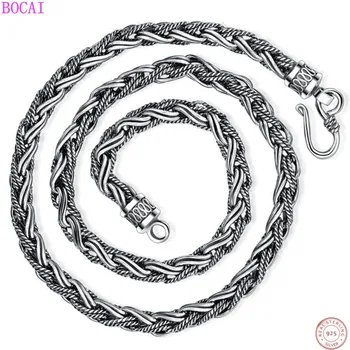 

S925 sterling silver men's necklace jewelry Thai silver personalized hand woven hemp rope popular 7mm thick Necklace for men