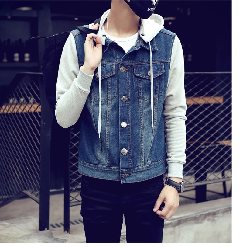 Spring Men's Denim Jacket Hooded Casual Fashion Jeans Jacket Men Hoodies Cowboy Streetwear Outwear Casual Coat Big Tall Size 5XL