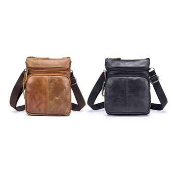 

JHD-Bull Captain 2 Pcs Men's Famous Brand Casual Crossbody Bags Male Bag Genuine Leather Mini Shoulder Bags, Brown & Black