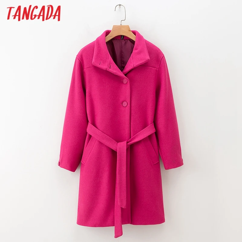 Tangada элегантное зимнее женское длинное пальто водолазка пуговицы с длинным рукавом повседневное пальто с slash корейская мода 1D02