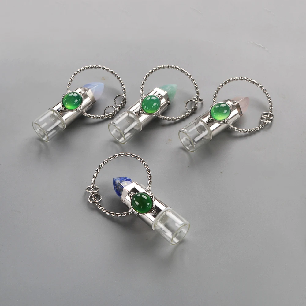 

BOROSA Perfume Bottle Pendant Silver Color Essential Oil Diffuser Green Quartzs Jewelry Accessories DIY Necklace 5Pcs Wholesale