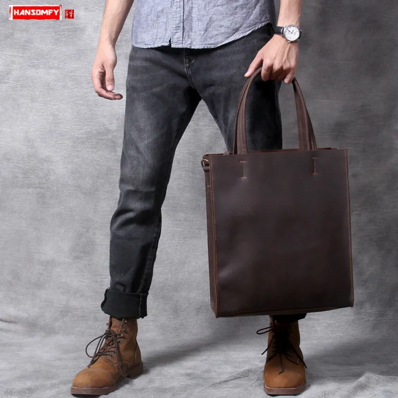 Retro Crazy Horse Lederen heren Tote Bag Grote Capaciteit mannelijke Lederen handtas Boodschappentas Mannen schoudertas Klassieke Computer tassen Retro Crazy Horse Lederen heren Tote Bag Grote Capaciteit mannelijke Lederen handtas Boodschappentas Mannen schoudertas Klassieke Computer tassen