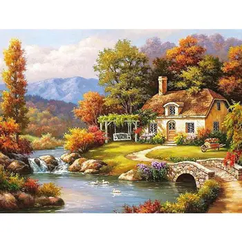 

Landscape Framed Pictures DIY Painting By Numbers Wall Art Acrylic Painting On Canvas Drop Shipping For Wedding Decor GX6263