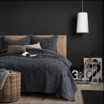 

2020 European bed cover Quilting Bedsheet washed cotton Stitching Bedlinens black Coverlet 3pcs Bedspread Set Pillowcases