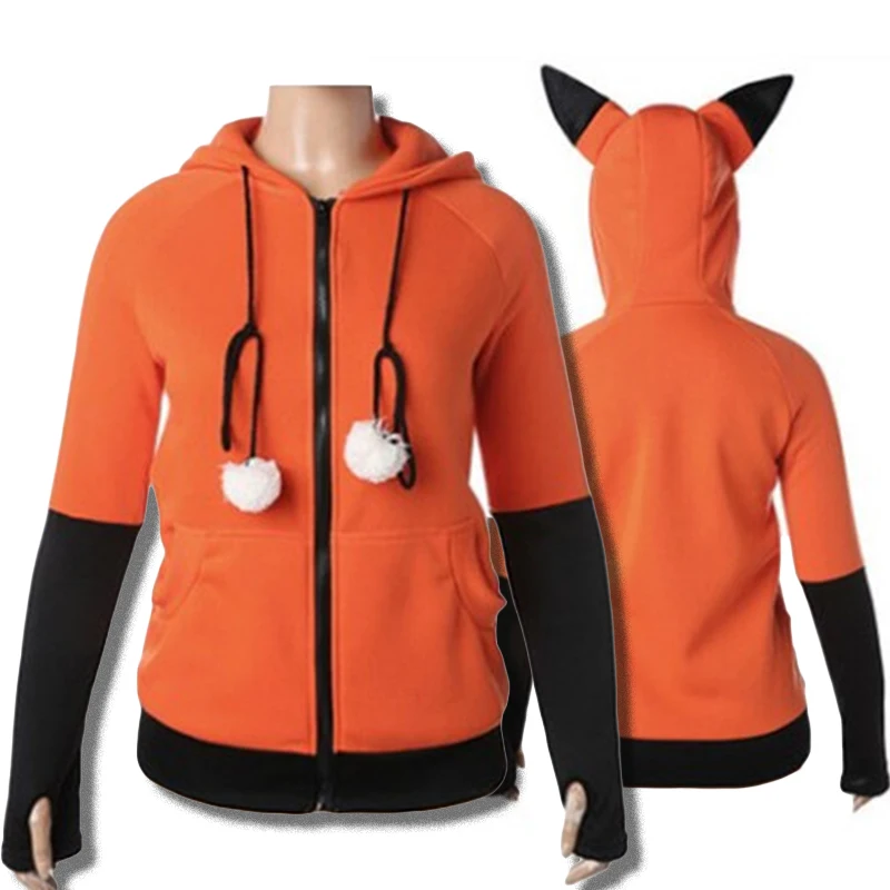 Костюм для косплея с животными лисьими ушами толстовка капюшоном пальто теплая