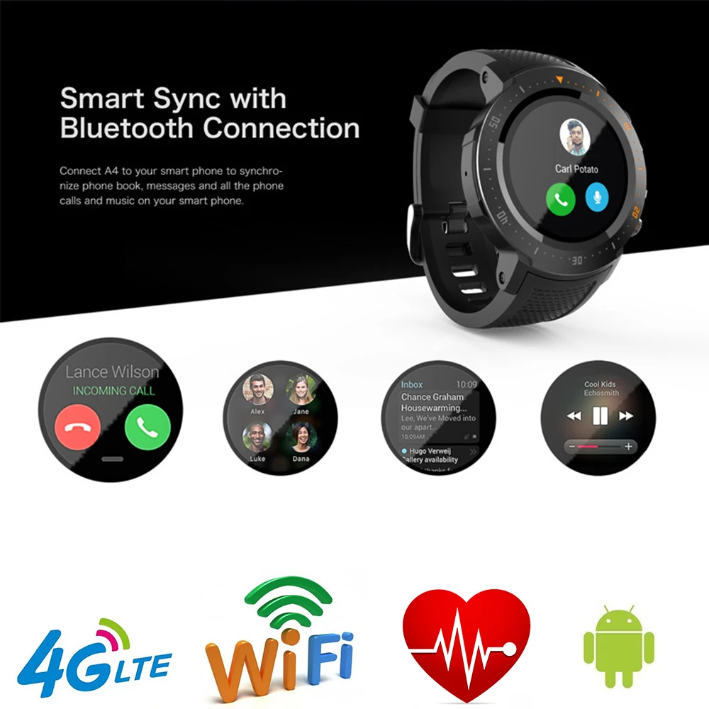 

New Arrival A4 4G Smart Watch 1.39' AMOLED GPS+BDS WIFI IP67 Heart Rate Smartwatch Android 7.1 Sport Fitness for iOS/Android