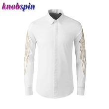 Мужская рубашка с вышивкой в виде крыла золотого цвета, приталенная рубашка с длинным рукавом, брендовая качественная деловая мужская хлопковая рубашка, большие размеры M-4XL