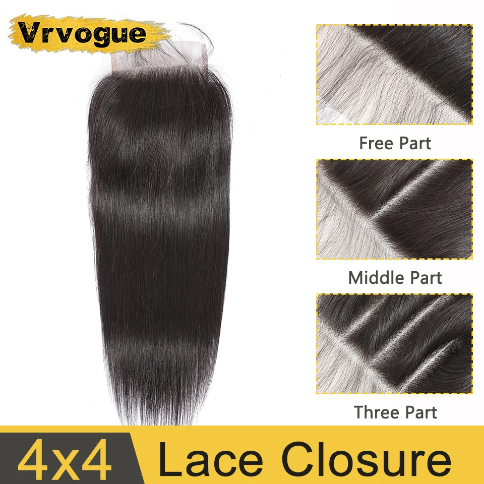 

4X4 Lace Closure Straight Closure Swiss Lace Peruvian Closure With Baby Hair Middle/Free Part Remy Human Hair Vrvogue Hair