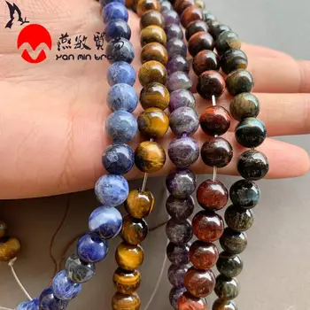 

YAN MIN TRADE New Natural Tiger Eye Round Beads 6 8 10 mm Diy Necklace Bracelet Fashion Jewelry Making Anniversary Gift