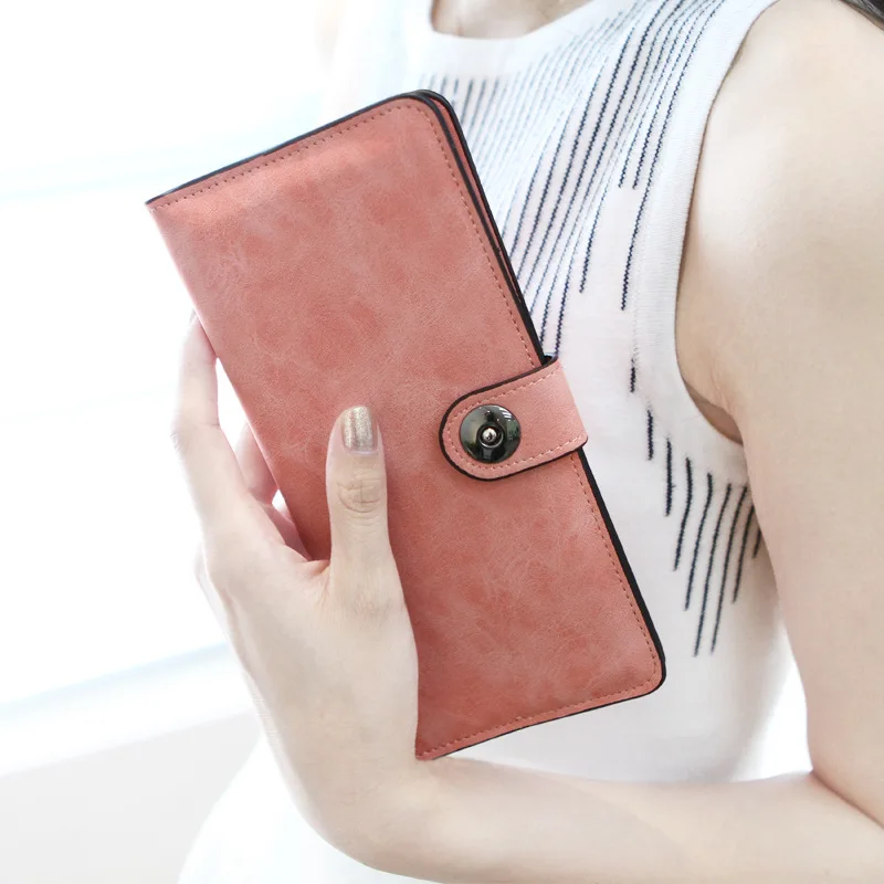 

Extra-value Korean-style Retro Simple Solid Color Nubuck Leather Long Wallet Delicacy Buckle Leather Sole Ultra-Thin Women's Lea