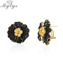 Mytys, латунные, металлические, сзади, цветочные серьги для женщин, модные, высокое качество, дизайнерские, ювелирные изделия, вечерние, аксессуары, CE618