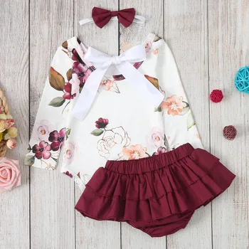 

Girl Baby Cloth Set Long Sleeve Infant Floral Romper Tutu Shorts 3PCS Clothes For Newborn Baby Costumes Cute Baby-Born Clothes