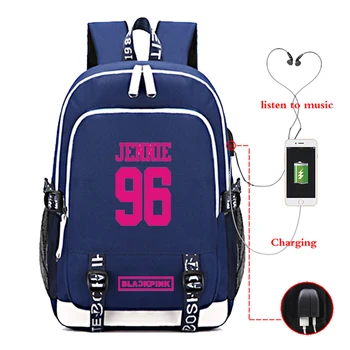 

KPOP BLACKPINK USB Charge Backpack Jisoo Jennie Rose Lisa Men Boys Girls Teens Rucksack USB Travel Backpack Women Laptop Mochila