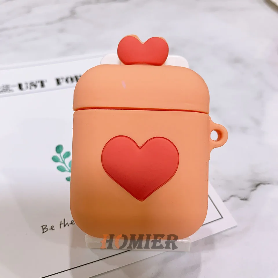 Милый мультяшный беспроводной чехол для гарнитуры Bluetooth для Apple Airpods 1 2, мягкий силиконовый чехол для наушников Airpods, защитный чехол s - Цвет: Orangelove