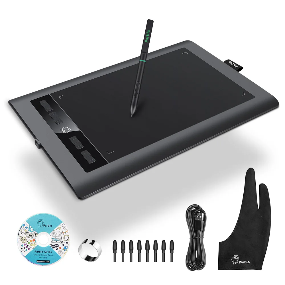 Günstig Parblo A610 S 10   x 6   Berufs Grafik Tablet Tablet Kunst Zeichnung Tablet 8192 Ebenen Stift Druck + zwei finger Handschuh