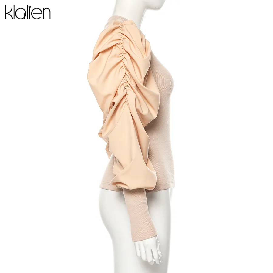 KLALIEN autumn retro French romantic knitting Special sleeves top women office lady high street Elegant fashion shirt mujer