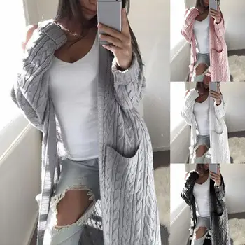 

Cardigan Winter Solid Color Women Warm Loose Open Front Knit Sweater Coat Long Cardigan sweater women pull femme Open Front gift