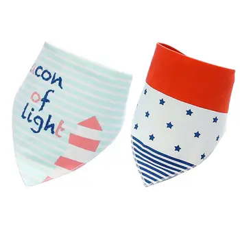 

2 Pcs Baby Saliva Towel Navy Style Kids Double-layer Eating Table Bib Snap Button Triangle Shape Cotton Bibs