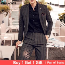 2019 New Fashion Style Striped Men Suit 2pcs (jacket+pant) High-quality Slim Business Casual Menswear Costume 2019 New Fashion Style Striped Men Suit 2pcs (jacket+pant) High-quality Slim Business Casual Menswear Costume
