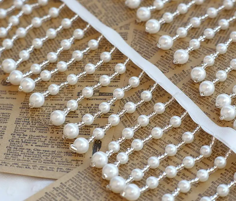 2Yard/Lot Pearl Pendant 4.5CM/6.5CM Lace Trim Tassel DIY Wedding Dress Curtain Desk Lamp Clothing Decorative Accessories – Detail 3
